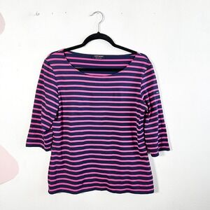 Saint James Stripe Shirt Womens Medium Blue Pink 3/4 Sleeve Made in France